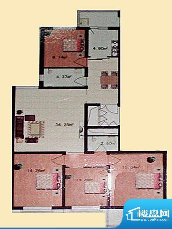 金色领地标准层B1户面积:146.26m平米