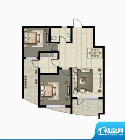 蔚蓝水岸户型图 2室面积:91.76m平米