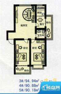 蔚蓝水岸户型图 2室面积:94.94m平米