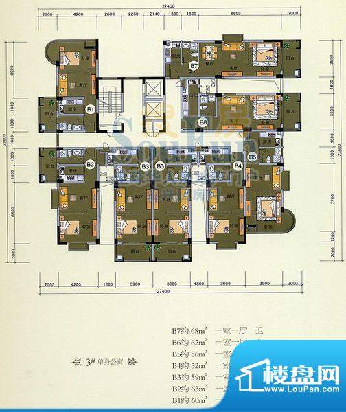 蝶庄3#单身公寓 1室面积:0.00m平米
