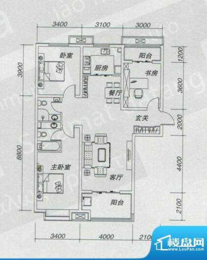 嘉华国际C户型 3室2面积:142.00m平米