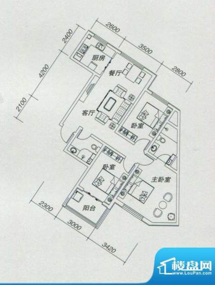 嘉华国际D户型 3室2面积:120.50m平米