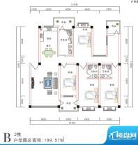 西湖景园B2户型 4室面积:199.57m平米