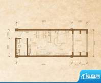 伴月湾公寓B户型 1室面积:49.00m平米