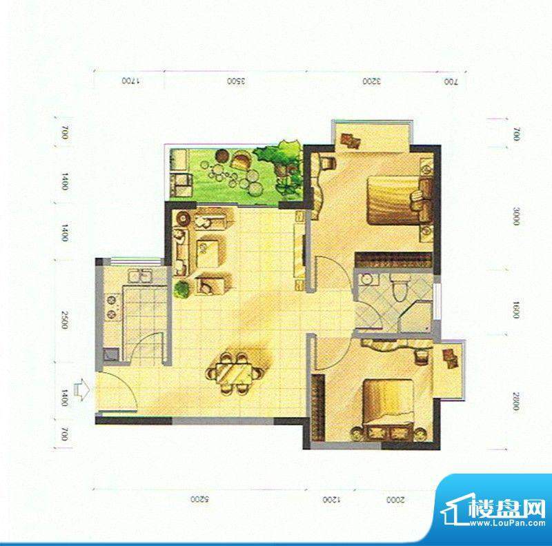 隆盛福隆花园C2户型面积:64.97m平米