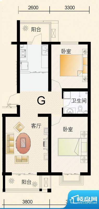 东华温馨家园G户型 面积:90.82平米