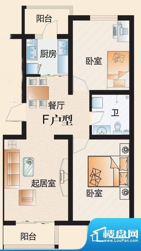 东华温馨家园F户型 面积:85.98平米