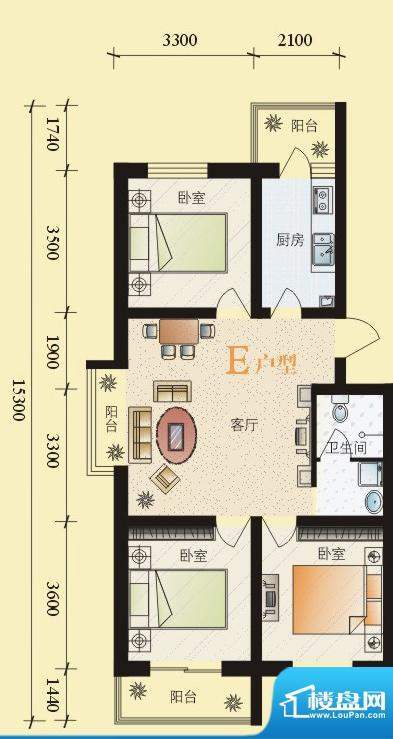 东华温馨家园E户型 面积:98.54平米