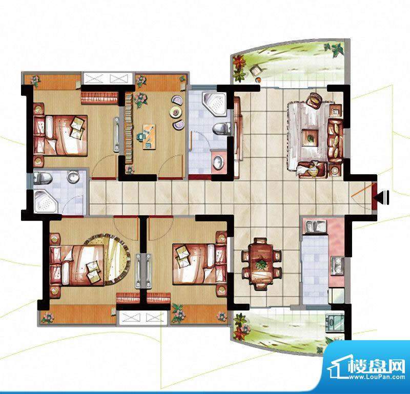 塘城丽璟4F尊贵四房面积:129.00m平米