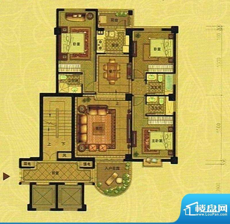 鑫源花园城A户型 3室面积:135.00m平米