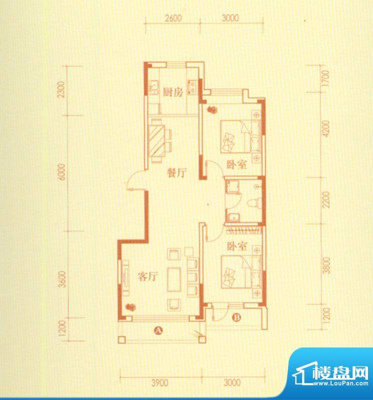 香水湾1号楼D户型图面积:85.65平米