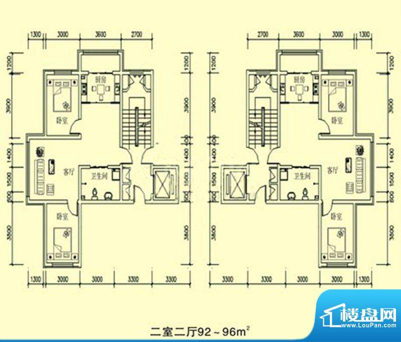 文龙家园A户型图 2室面积:92.00平米