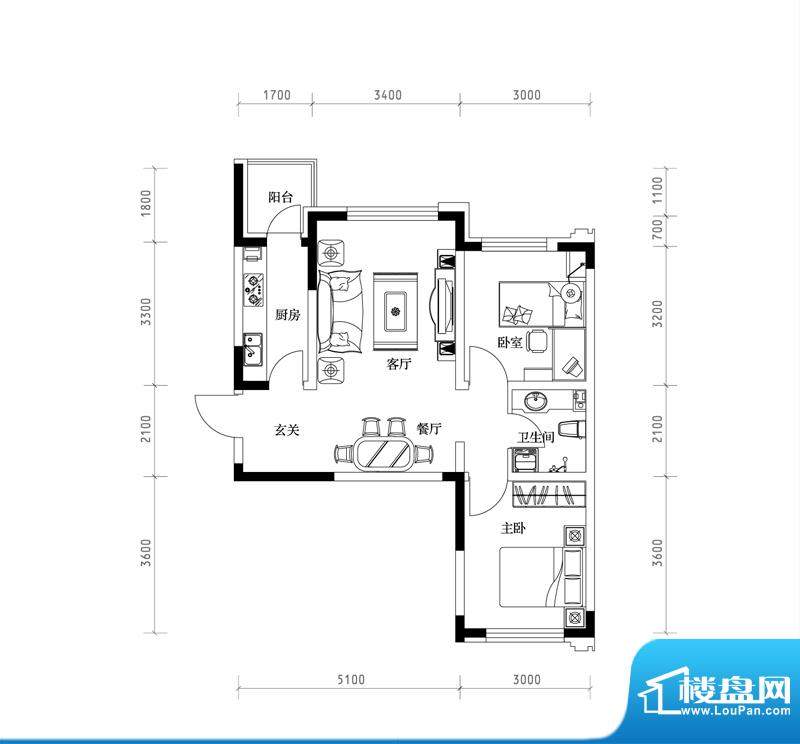 棠棣K户型图 2室2厅面积:78.89平米