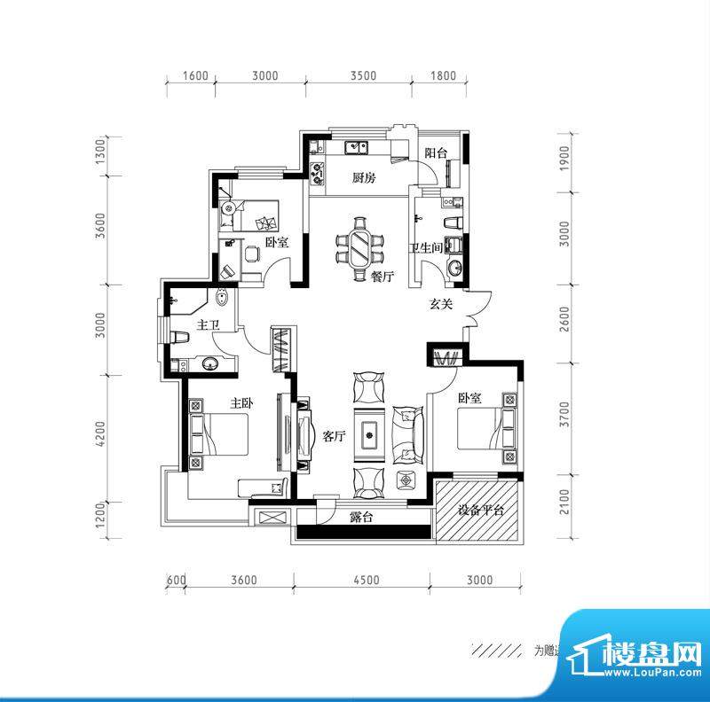 棠棣P户型图 3室2厅面积:142.69平米