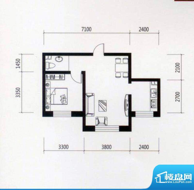 龙城富苑C户型图 1室面积:50.43平米