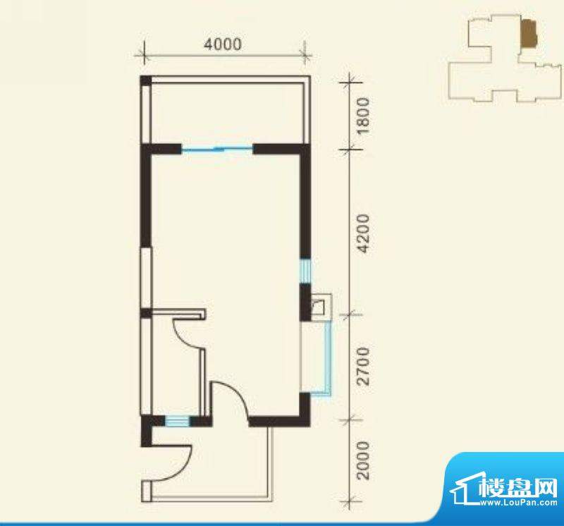 江畔九号G户型图 1室面积:42.72平米