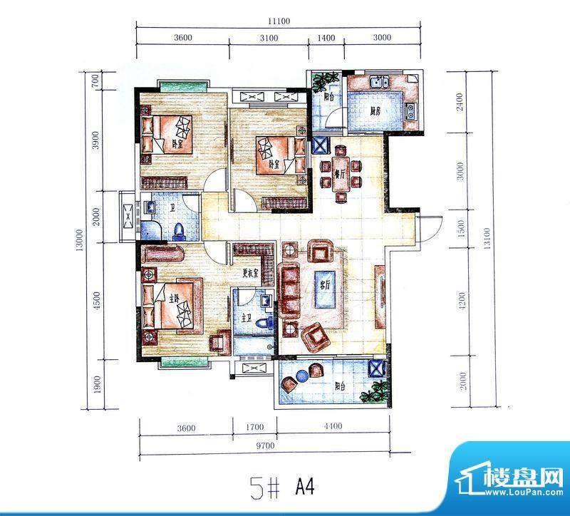 滨海丽景5# A4户型 面积:128.68平米