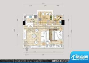 博鳌白马郡F户型 1室面积:69.59平米