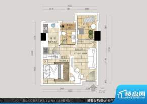 博鳌白马郡C户型 1室面积:46.53平米