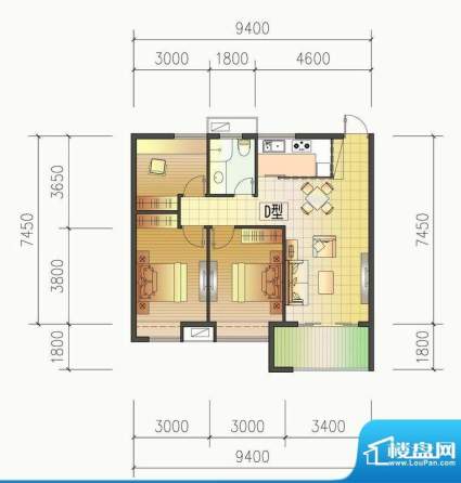 和信经典花园D户型 面积:100.00平米