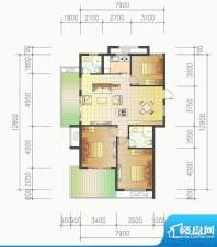 和信经典花园C户型平面积:80.00平米