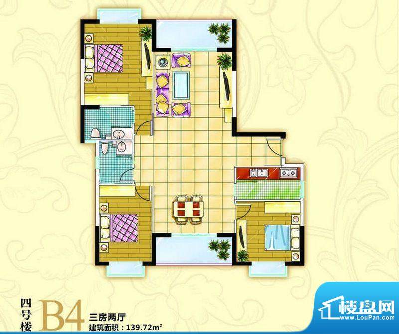 伟业西城国际B4户型面积:139.72平米