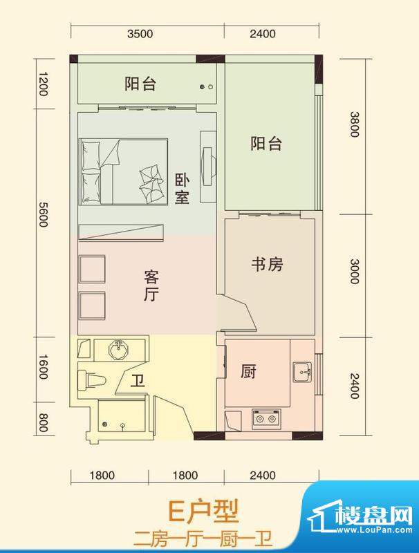 天成国际·金寓E户型面积:66.42平米