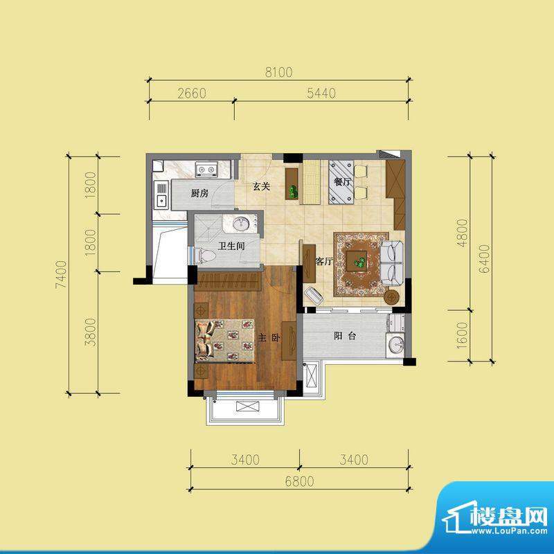 万泉银苑B2户型图 1面积:58.48平米