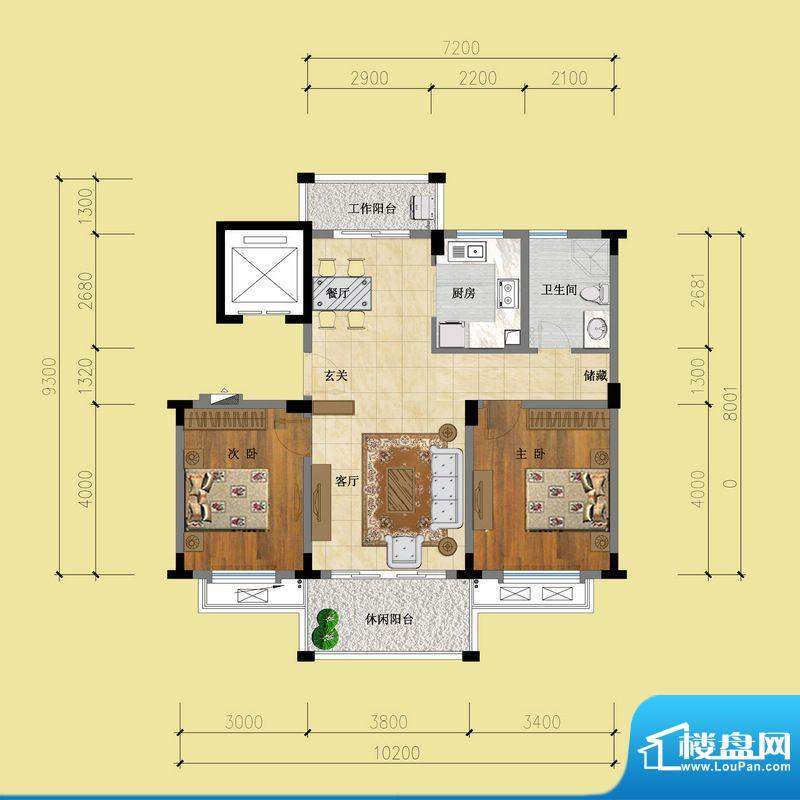 万泉银苑D2户型图 2面积:88.02平米