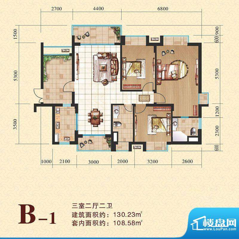 海尚明居B1户型图 3面积:130.23平米