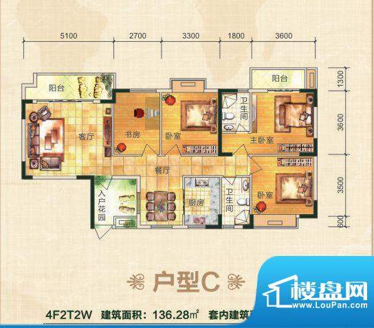 丽江家园C户型 4室2面积:136.28平米