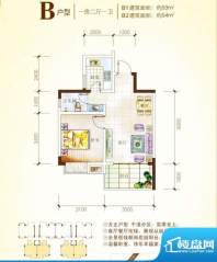 幸福园B户型户型图 面积:54.00平米