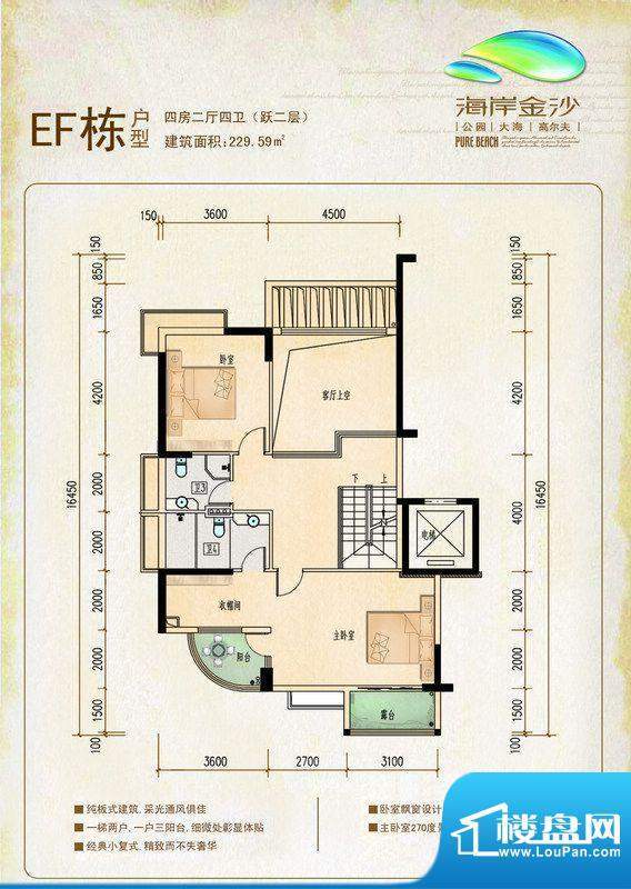 海岸金沙二期EF栋4房面积:229.59平米