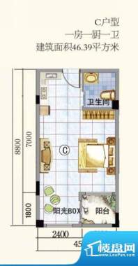 万特上好华庭C户型图面积:46.39平米