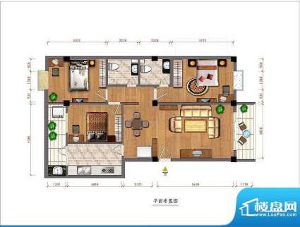 富源佳园A户型图 3室面积:128.00平米