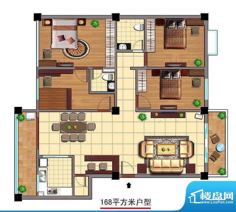 富源佳园C户型图 4室面积:168.00平米