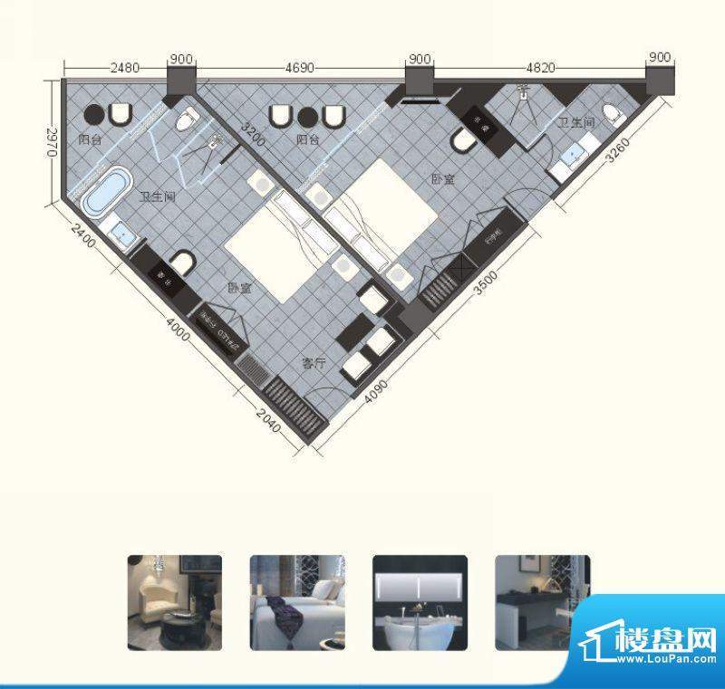 复兴城嘉宾国际J/I户面积:45.00平米