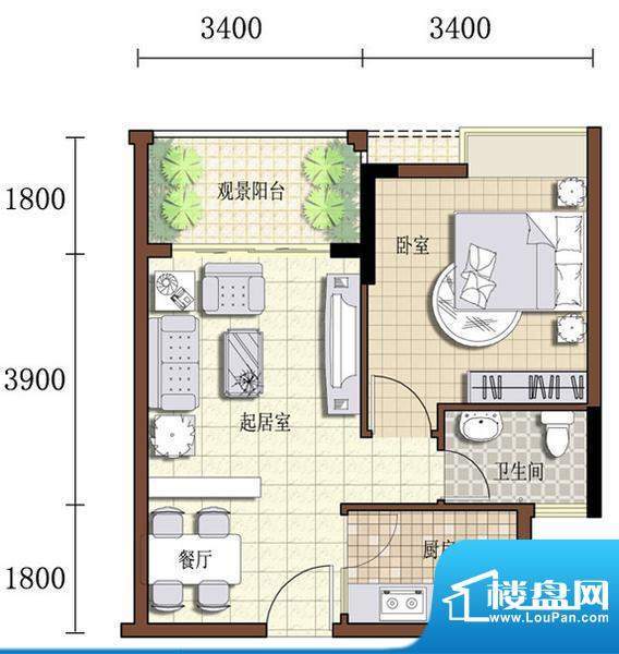 观澜雅苑4~5号房户型面积:53.10平米