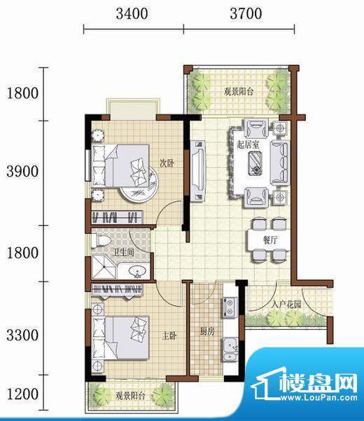 观澜雅苑3~6号房 2室面积:78.76平米