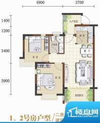 观澜雅苑1~2号房 2室面积:74.66平米