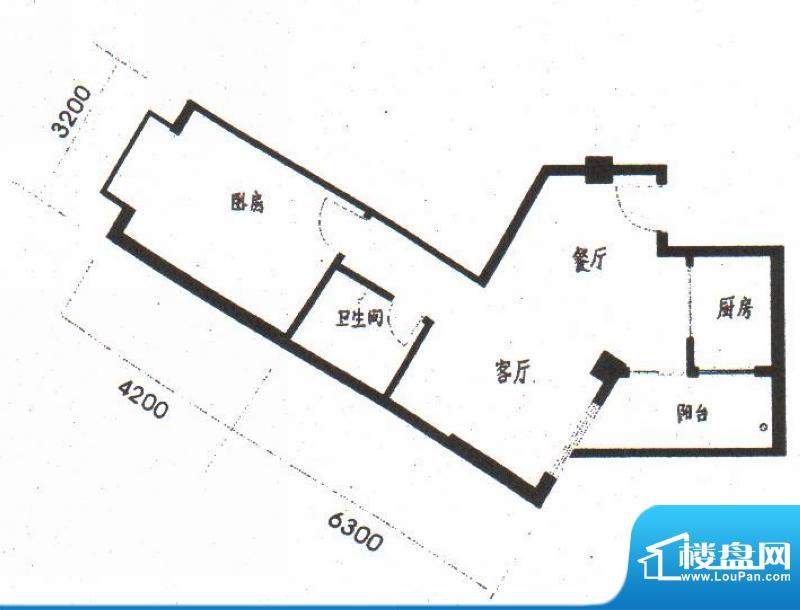 橡树园c1户型 1室2厅面积:65.62平米