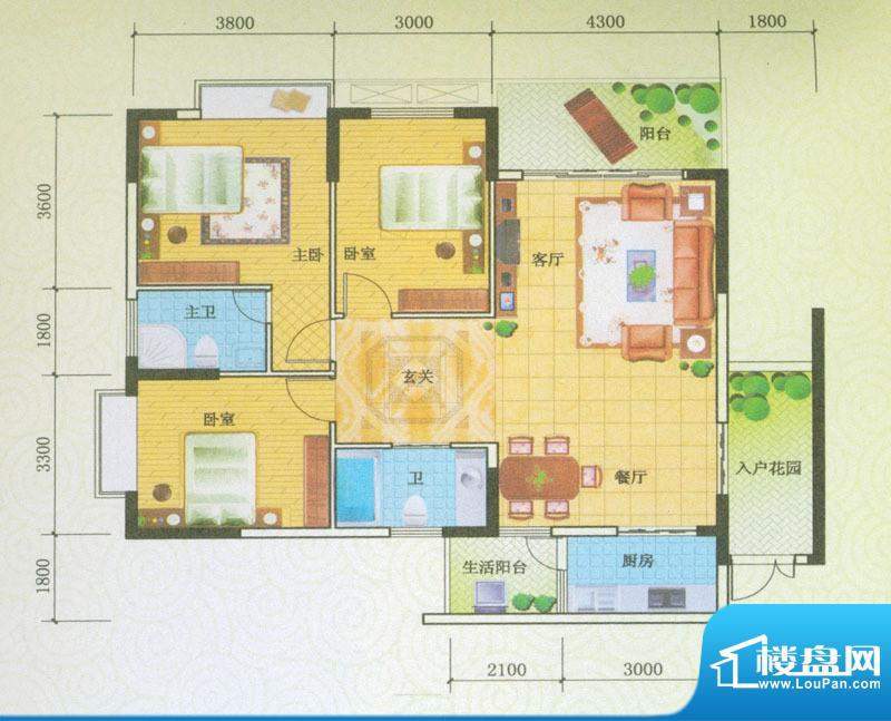 碧湖湾A/B单元户型 面积:128.64平米