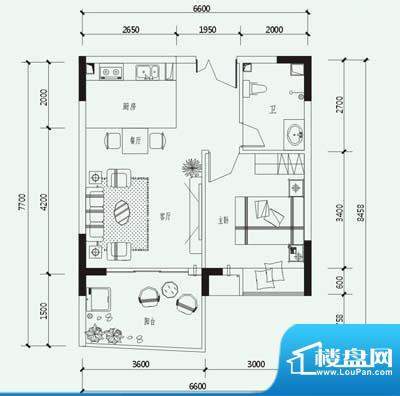 桃源居A户型 1室2厅面积:62.45平米