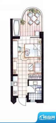 平海逸龙湾19D型 1室面积:45.00平米
