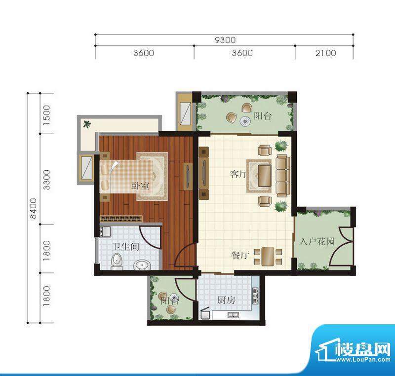 博海悠度湾B户型图 面积:57.03平米