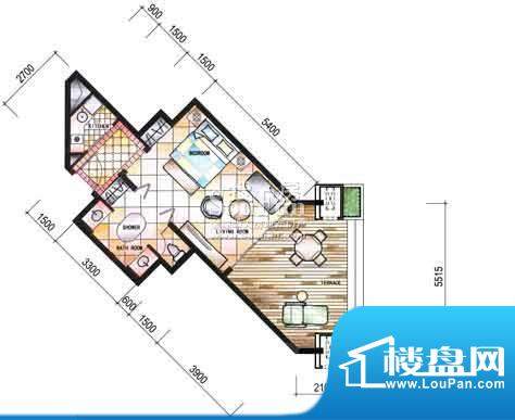 东和福湾公寓A1户型面积:68.57平米