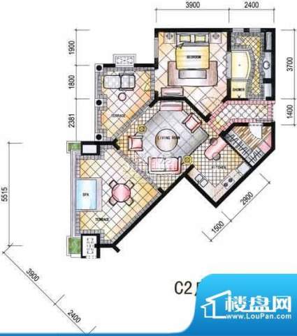 东和福湾公寓C2户型面积:100.43平米