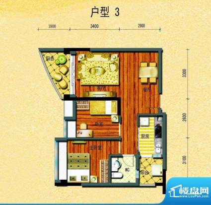 碧桂园椰城户型3 2室面积:68.59平米