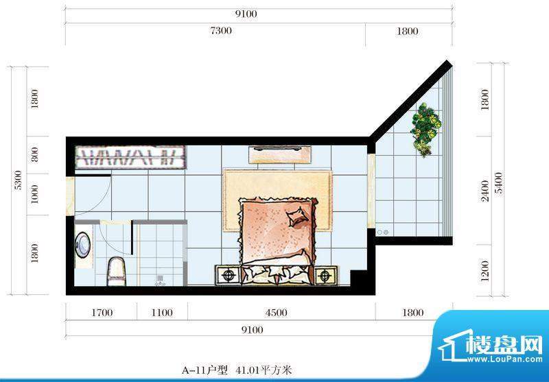 海韵东岸A11户型 1室面积:41.01平米