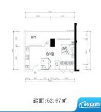 轻城阳光E户型 1室1面积:52.67平米